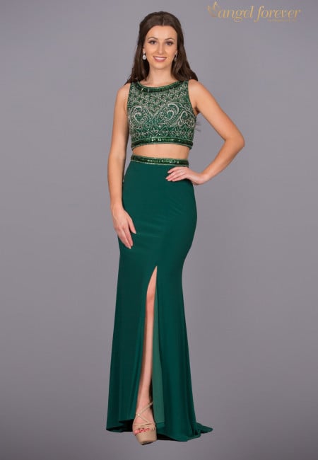 Angel Forever Emeral Green Two-Piece Prom Dress